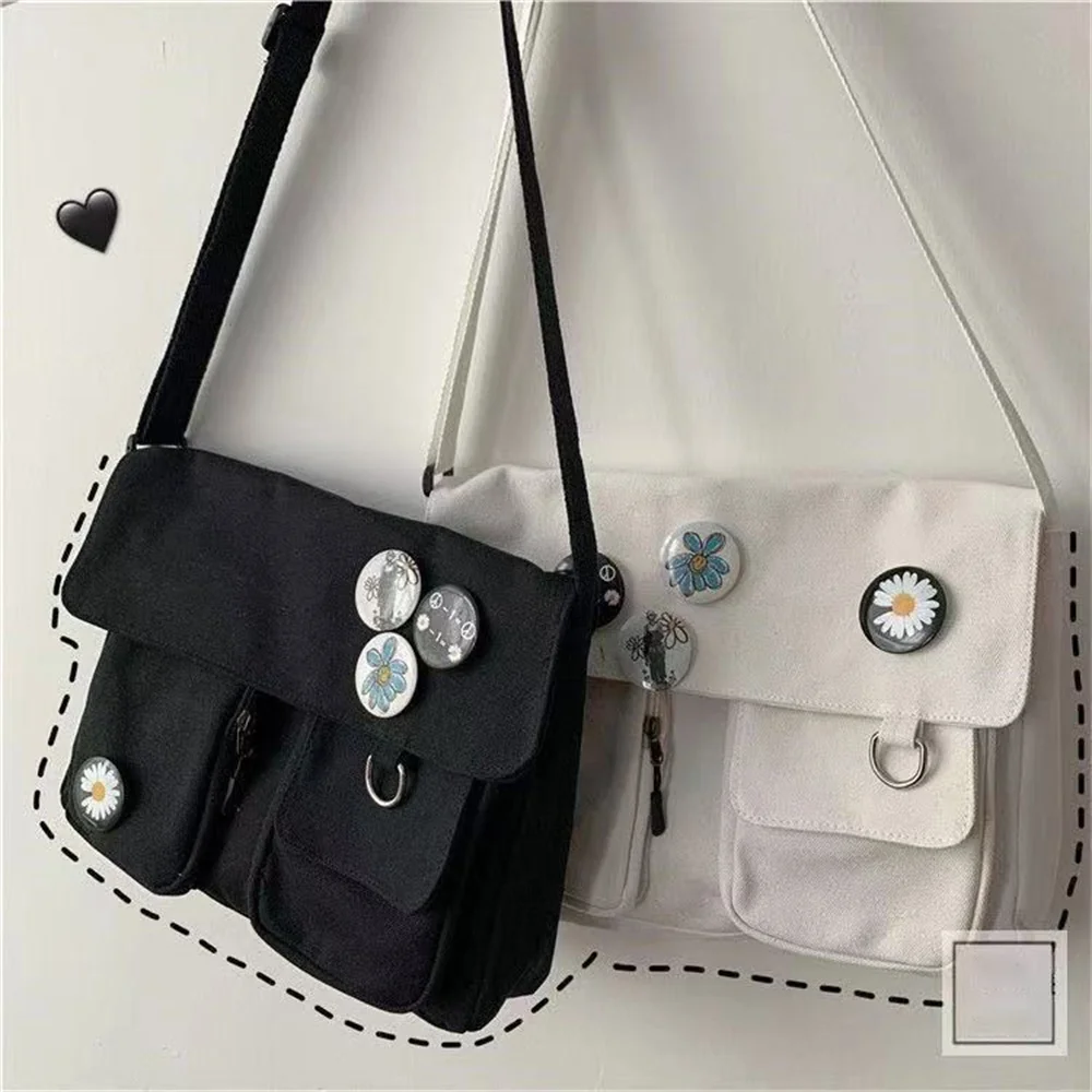 Однотонные холщовые сумки через плечо Женщины Дизайнерская сумка через плечо с несколькими карманами Универсальная женская сумка-мессенджер большой емкости