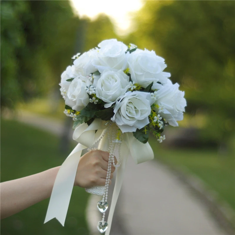 белый букет невесты искусственные розы свадебный букет для подружек невесты жемчужные свадебные цветы свадебный букет свадебные аксессуары