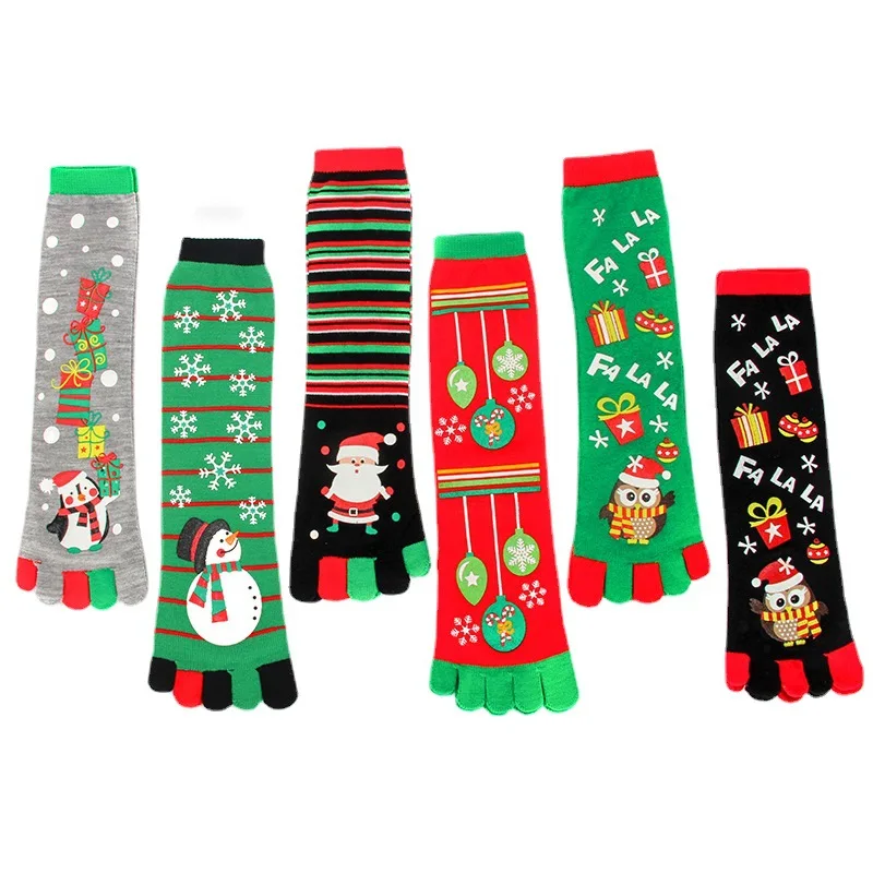 Рождественские носки Зимние танцевальные носки до бедер с пятью пальцами Раздельный носок Теплые женские спортивные носки с пятью пальцами