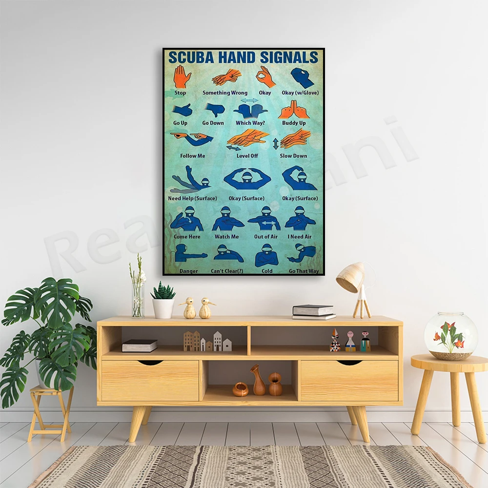 Матовый вертикальный плакат с ручными сигналами для подводного плавания, плакат с ручными сигналами, плакат для подводного плавания без рамки