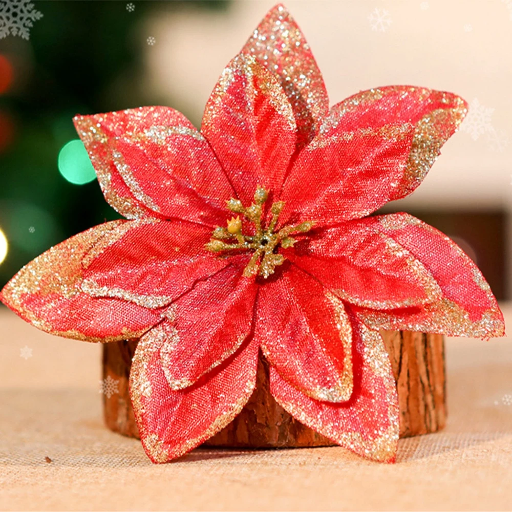 13 см Рождественские украшения Блестящие искусственные цветы Рождественская елка Декор для домашней вечеринки 2023 Новогодние украшения Подарок