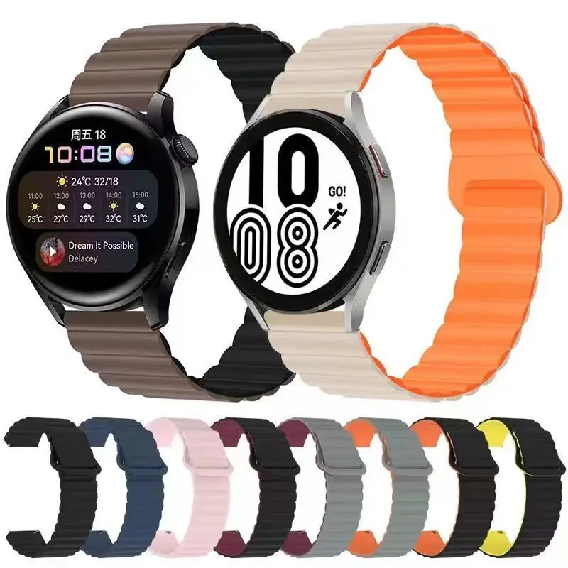 20 мм 22 мм силиконовый ремешок для часов Huawei Samsung Smart Watch Замена ремешка Быстросъемный магнитный браслет с пряжкой