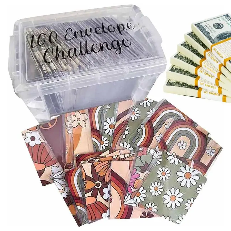 100 Envelope Challenge Kit 100-дневная экономия денег Руководство по планированию бюджета Помогите детям научиться экономить и хранить Коробка, идеально подходящая для автомобиля