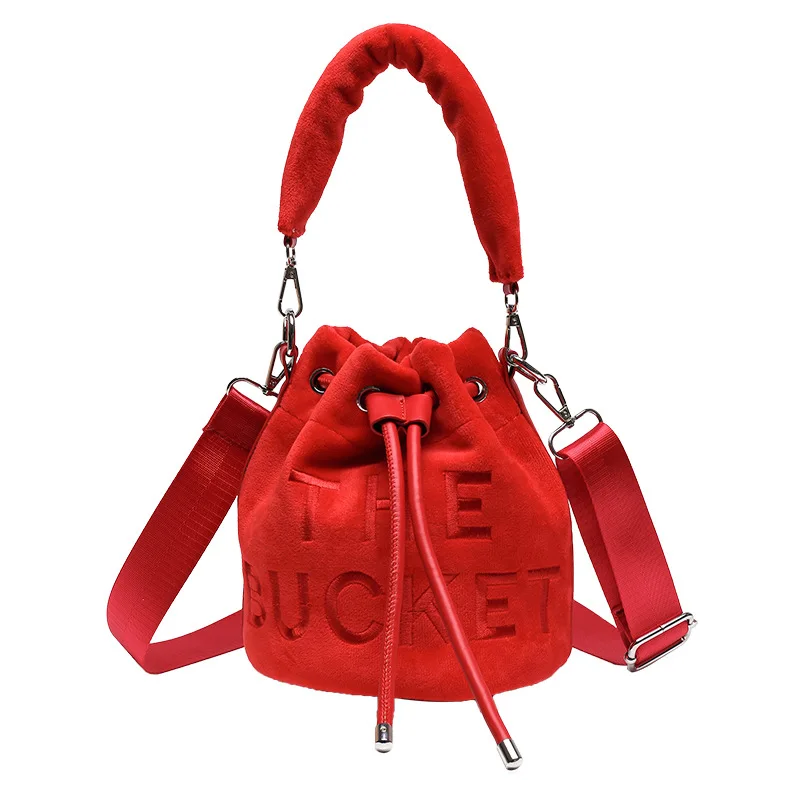 Сумка-ведро для женщин Сумка-мессенджер через плечо Женские дизайнерские сумки с крестом Высококачественная пушистая сумка Большая емкость