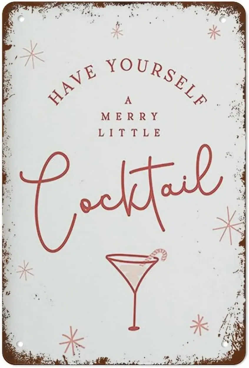  Have Yourself A Merry Little Cocktail Sign Christmas Party Christmas Bar Cart Sign Retro Metal Жестяной знак Винтажный алюминий