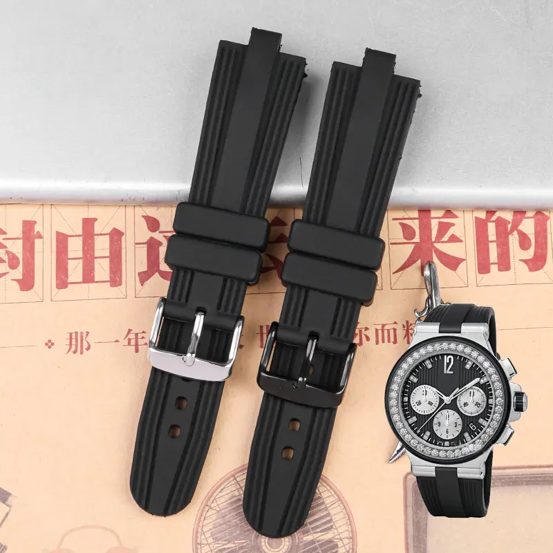 Водонепроницаемый силиконовый браслет для Bvlgari diagono выпуклый интерфейс черный ремешок для часов 22 * 7 мм мужской ремешок для часов цепочка