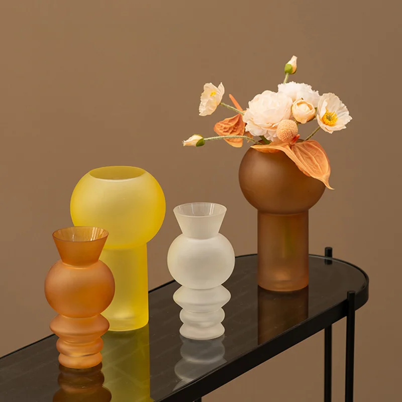 Современная геометрическая ваза из матового стекла, легкая роскошная цветочная посуда, простая комната заседаний, цветочный орнамент, украшения