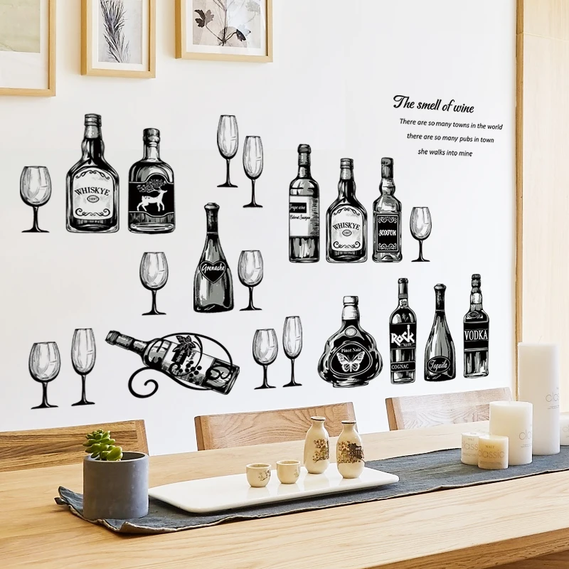 креативный бокал для вина и бутылка кухня наклейка на стену ресторан бар diy искусство виниловая наклейка домашний декор обои