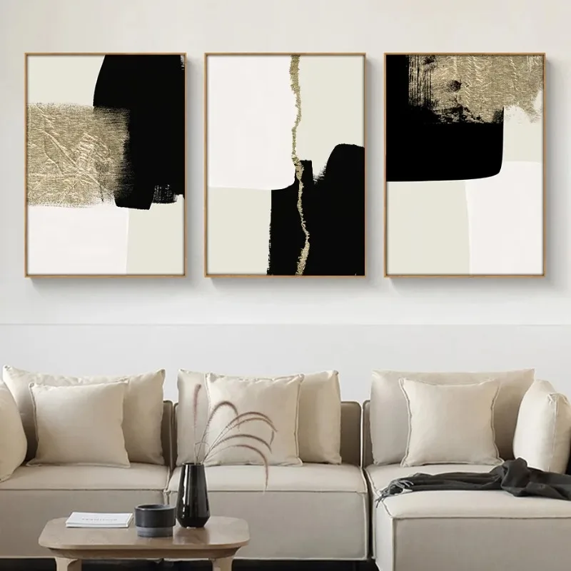 Современный абстрактный бежевый черный золото минималистичные плакаты настенное искусство холст картины печать картина гостиная интерьер украшение дома