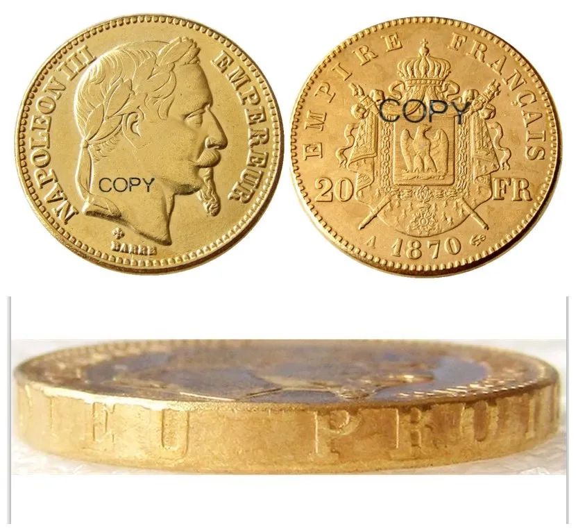 Франция 20 Франция 1870A Позолоченная копия Наполеона III Декоративная монета