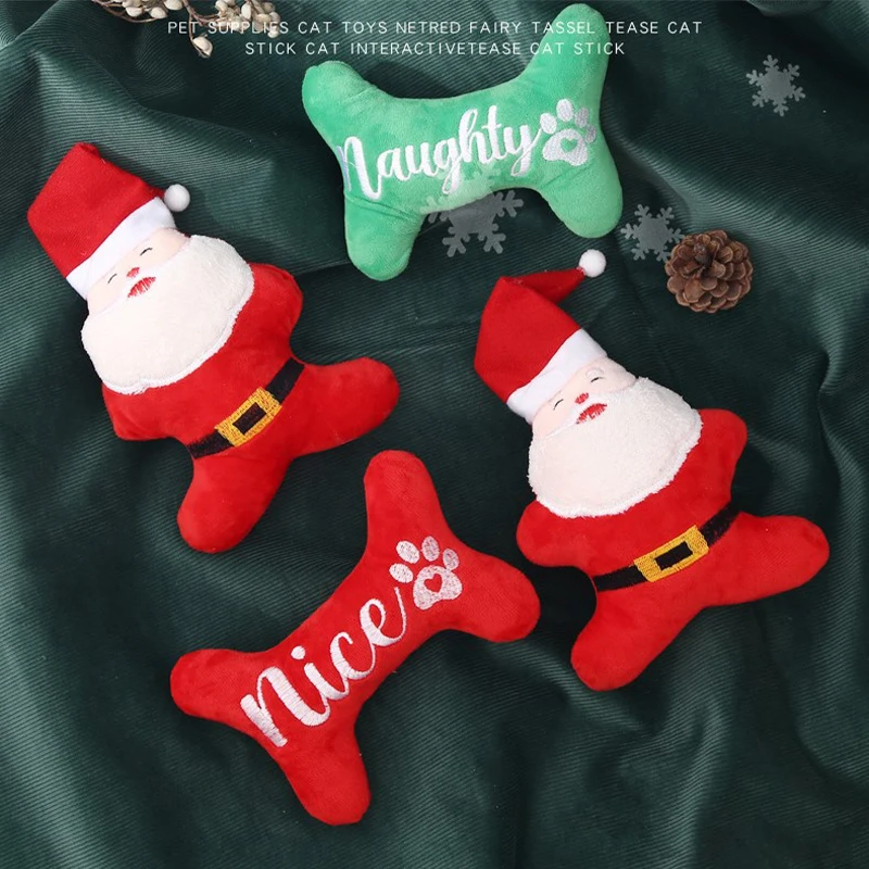 Рождественские жевательные игрушки для собак Устойчивая к укусам игрушка для собак Устойчивые к укусам звуковые игрушки Костяная снежинка Рождественская елка Pet Molar Toys