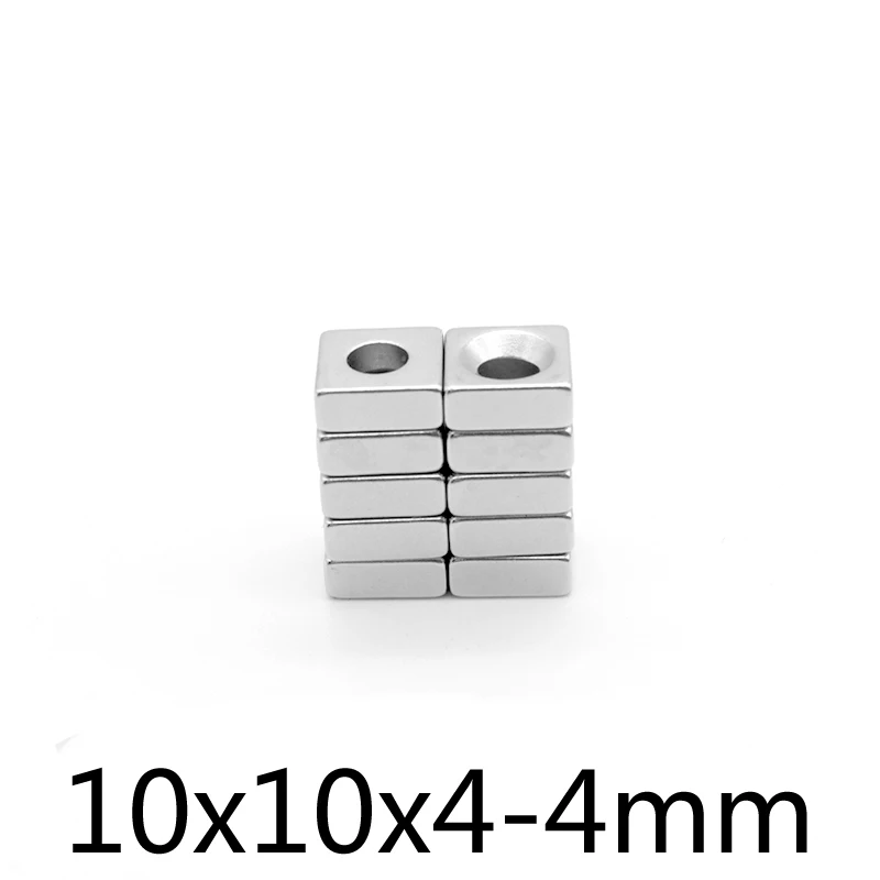 10x10x4 мм Отверстие 4 мм Редкоземельные неодимовые магниты Потайной мощный магнитный магнит 10x10x4-4 мм Блочный магнит 10 * 10 * 4
