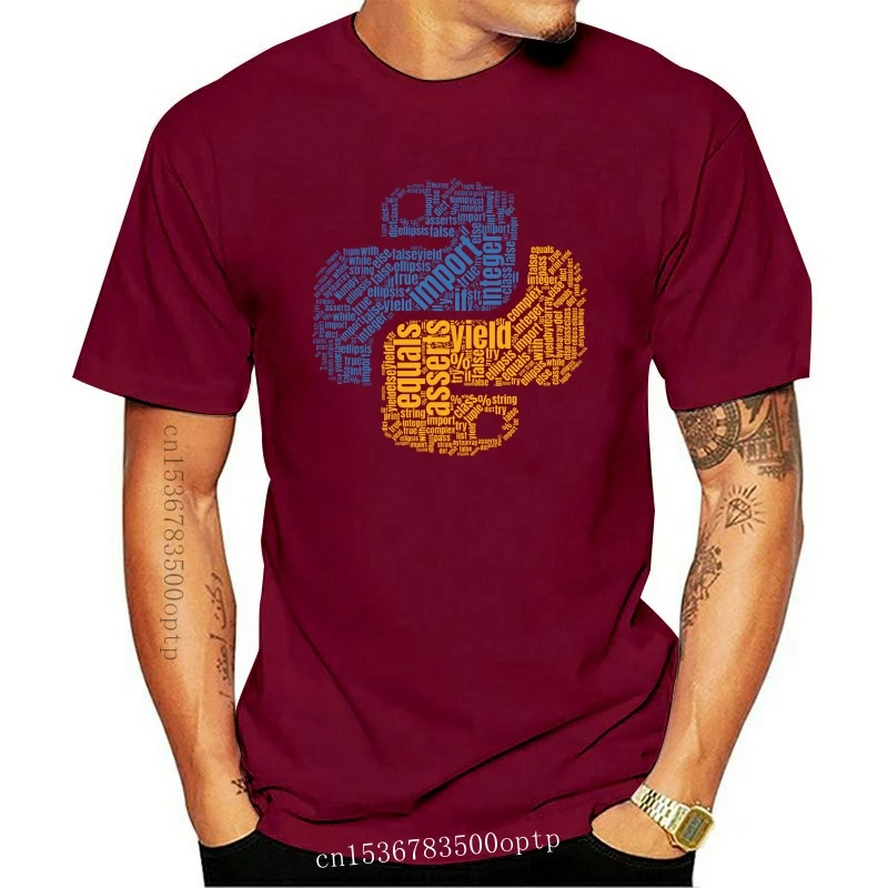 Мужская одежда Python Logo Wordcloud Для программистов Футболка Классическая графическая хлопковая футболка Мужская Короткие рукава Круглый вырез Разработчик Cod