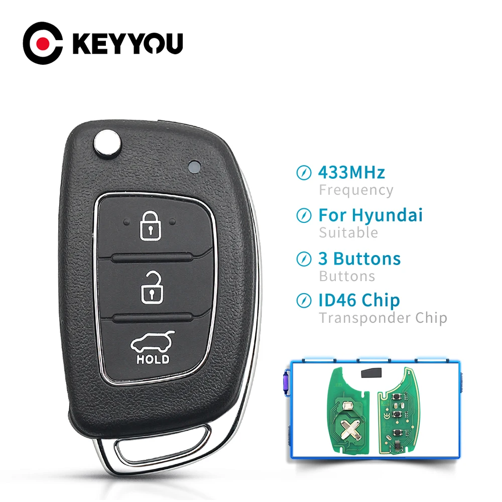 KEYYOU ID46 Чип TOY40 Лезвие 433 МГц 3 кнопки Дистанционное управление автомобилем Key Flip для Hyundai New IX35 IX25 IX45 Santa Fe Sonata