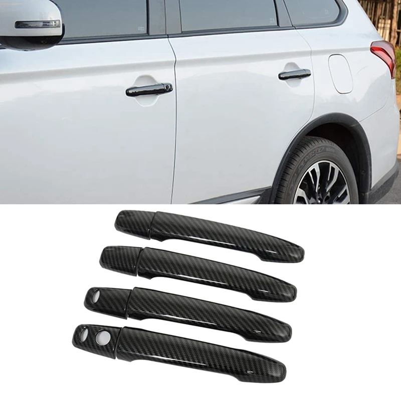 4 шт. Крышка наружной дверной ручки автомобиля из углеродного волокна для Mitsubishi Lancer Evolution X Outlander ASX (с отверстиями без ключа)