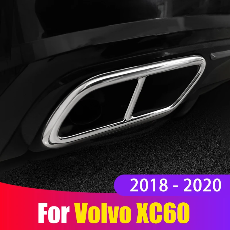 2PCS Нержавеющая сталь Авто Задний Выхлопной Глушитель Хвостовой Конец Трубы Крышка Накладки Наклейка Для Volvo XC60 2018 2019 2020 Аксессуары