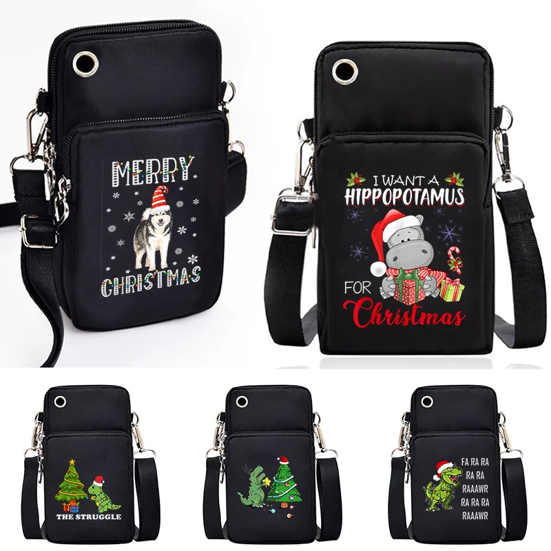 Новая рождественская сумка для мобильного телефона Женские рождественские сумки через плечо Hippo Счастливого Рождества Кошелек для монет Вертикальная сумка Маленькая сумка через плечо