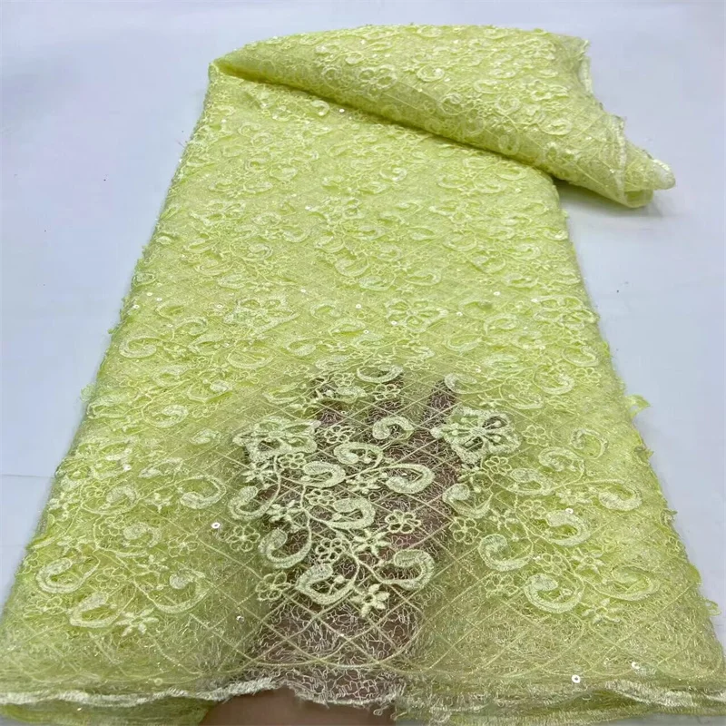 2024 Yeloow Роскошное французское сетчатое кружево из тюля с пайетками и 3D африканское нигерийское кружевное кружево с вышивкой Кружевная ткань для шитья