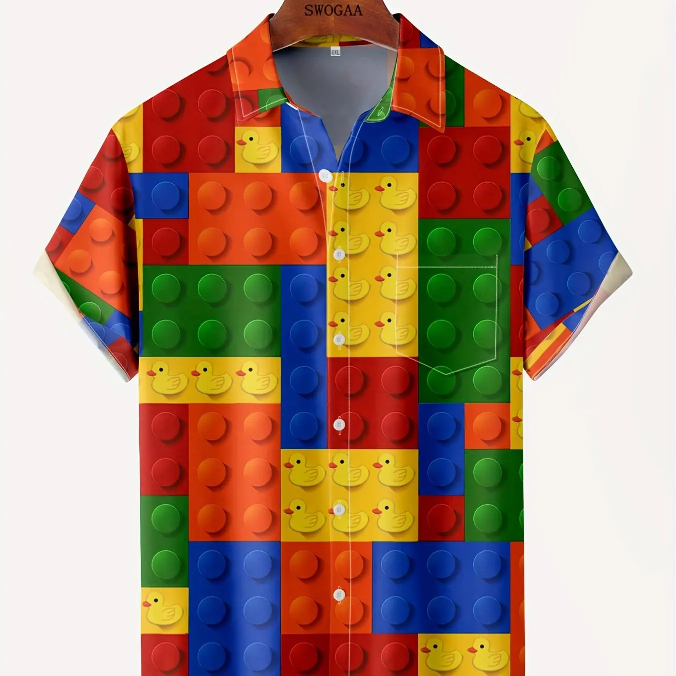 Мужская 3D строительные блоки Рубашка с графическим принтом Повседневная шикарная рубашка с коротким рукавом и лацканом для большой высокой рубашки унисекс уличная одежда