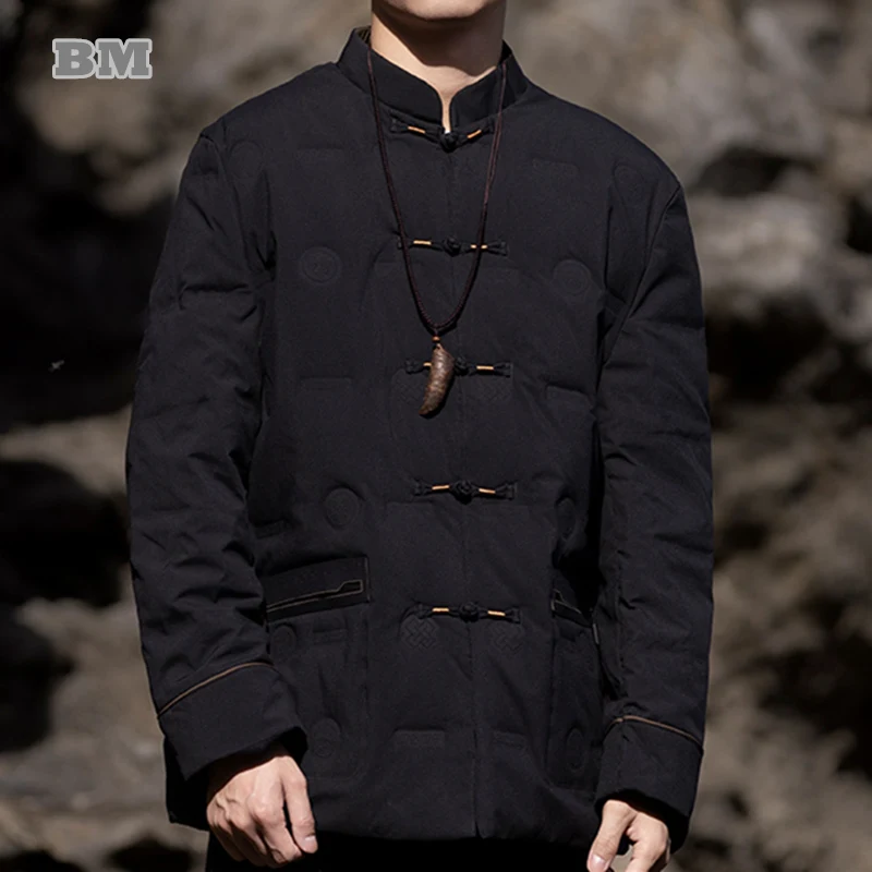  Зимние пуховики в китайском стиле для мужчин Одежда Плюс размер Набивка Винтаж Тайцзицюань Кунг-фу Пальто Высокое качество Повседневные парки