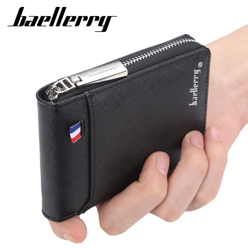  Модный мужской кошелек на молнии Маленький короткий держатель кредитной карты для мужчин Винтажный мини-кошелек с карманом для монет 058-K9105