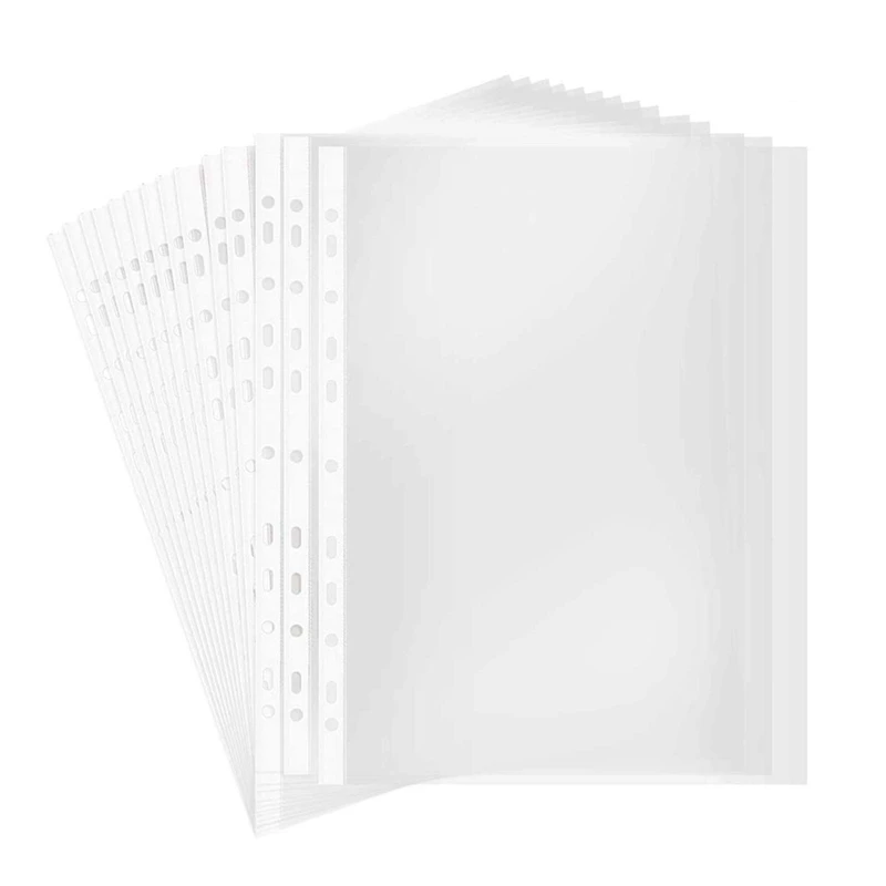 100Pages Sheet Protector Clear 11 Hole Sheet Protector Binder Pocket Paper File Letter Sheet Binder Sleeves 8 Silk