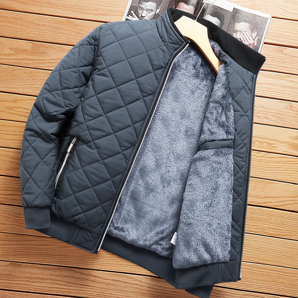 Осенне-зимние куртки для мужчин Модная облегающая хлопковая стеганая куртка Меховой лен Теплая утолщенная куртка-бомбер Пальто с воротником-стойкой 2023
