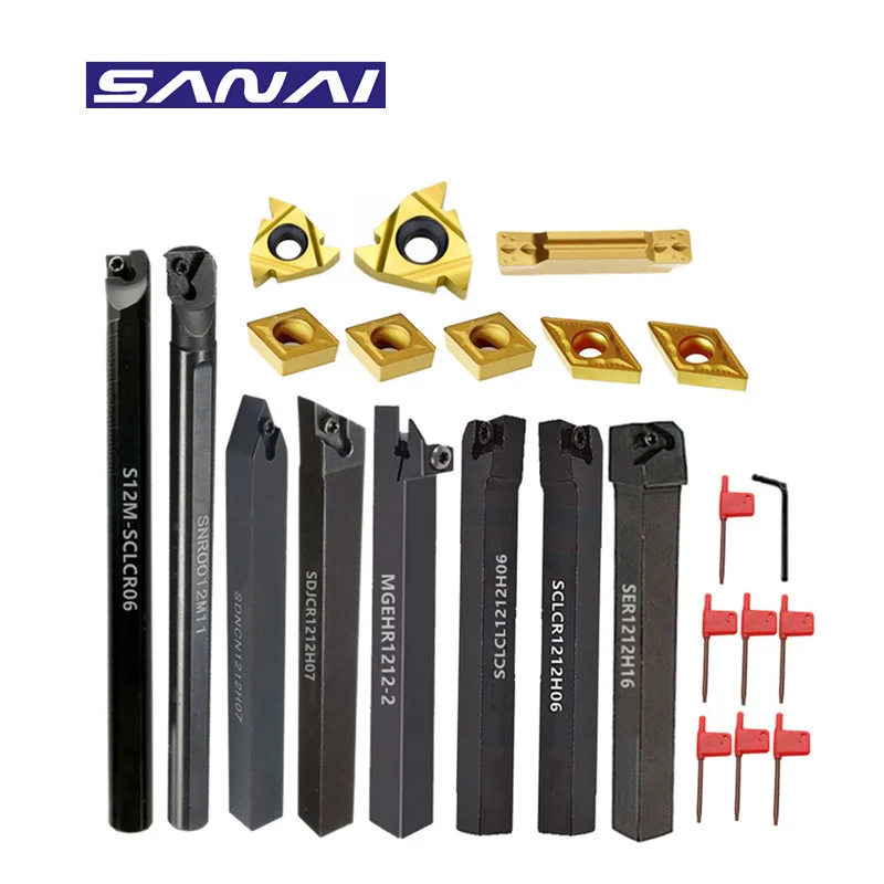 SANAI 8 комплектов 12-миллиметрового держателя токарного инструмента с ЧПУ с твердосплавными пластинами для обработки металла Комбинированная резка