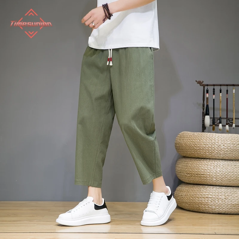 Дропшиппинг Мужчины Гаремные брюки Harajuku 2024 Мужские летние хлопковые льняные брюки Мужские винтажные брюки в китайском стиле длиной до щиколотки