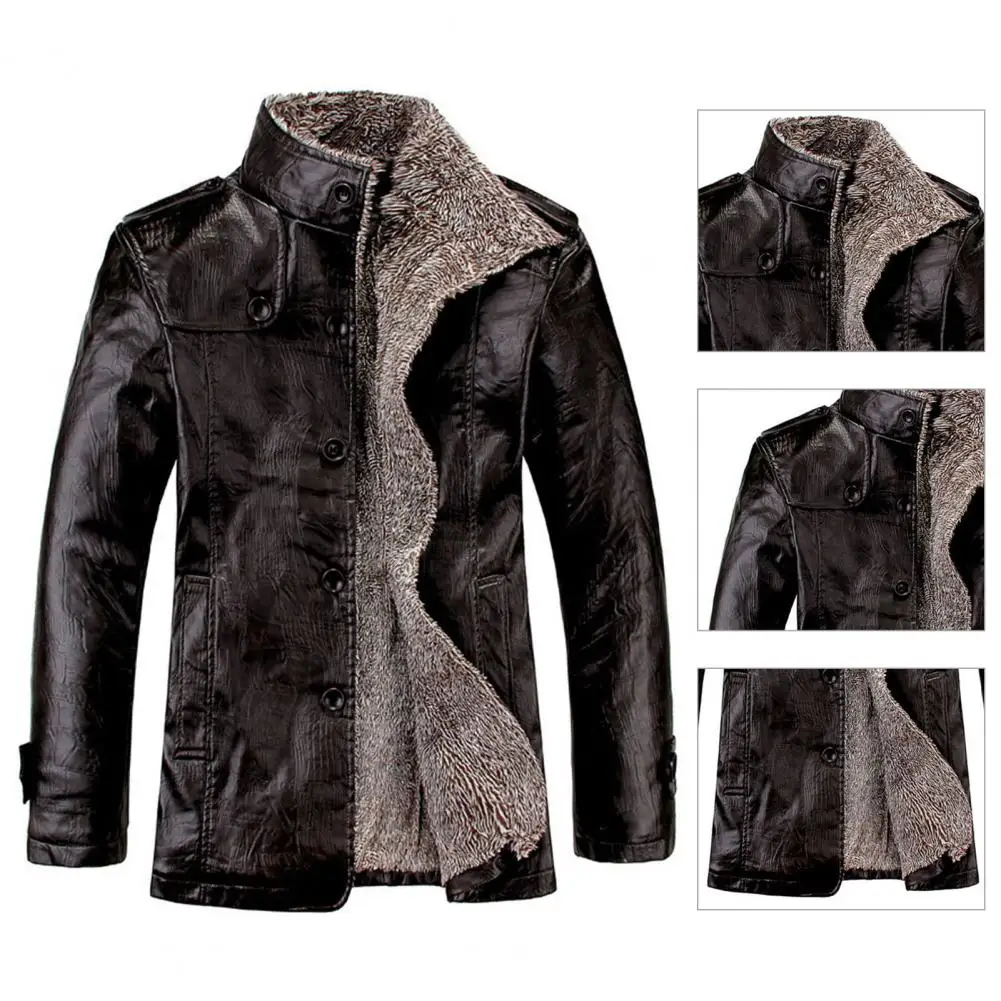Модное зимнее пальто Ветрозащитные карманы Искусственная кожа Износостойкая мужская куртка Мужская куртка Кардиган
