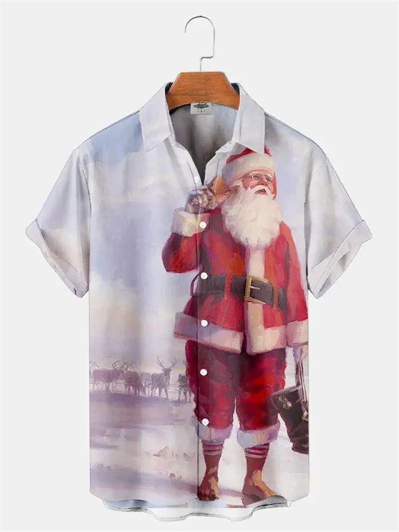 Новые поступления Рождественская гавайская летняя рубашка с коротким рукавом Мешки для мужчин Повседневная одежда Рождественский шаблон 3D-печать топы