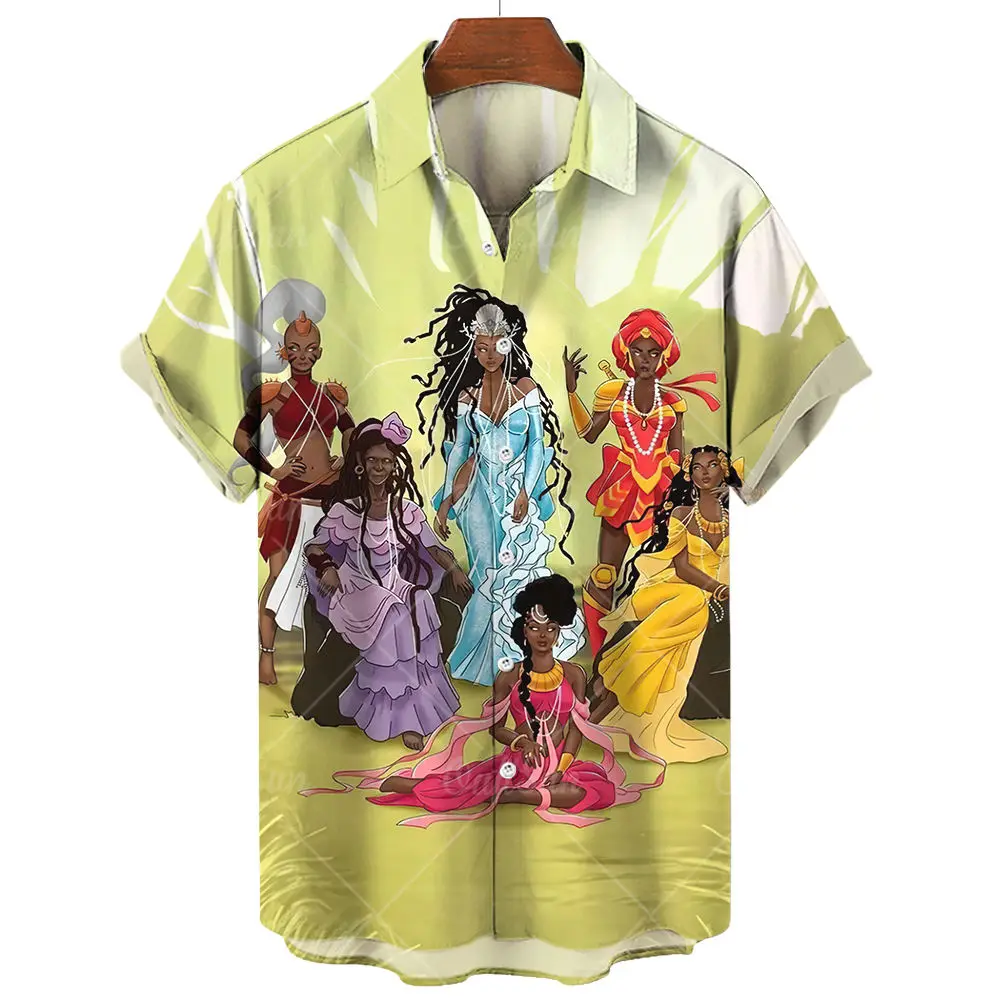 2023 Гавайская винтажная мужская рубашка Umbanda Повседневная 3d печать Уличный дизайнер Модные топы с короткими рукавами Одежда Свободный Оверсайз