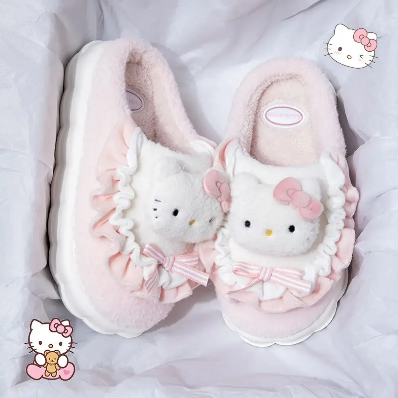 Sanrio Kuromi Hello Kitty Cinnamoroll Хлопковые тапочки Женщины Прекрасные Осень Зима Kawaii Нескользящие тапочки Домашняя обувь Подарки