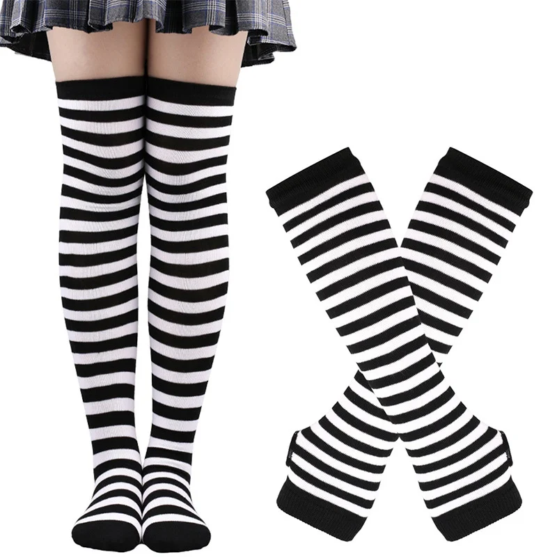 1 комплект женских готических панков выше колена длинные полосатые носки рукава рукава для девочки бедра высокие хлопковые носки сладкий милый рождественский подарок