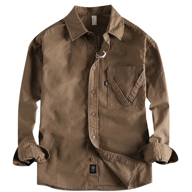  Мужская рубашка с длинным рукавом Винтажный карманный дизайн Стиранное рабочее модное повседневное пальто