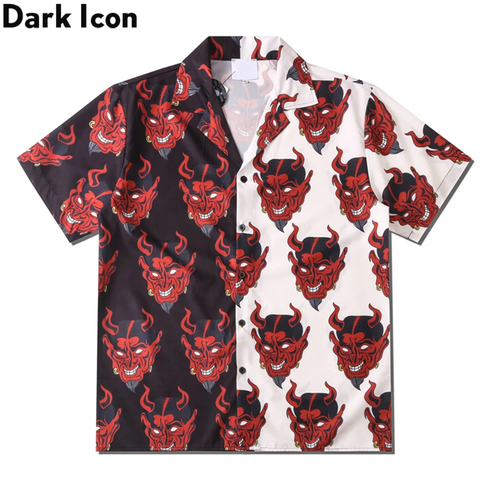 Dark Icon Devil Пэчворк Рубашка-поло Мужская уличная рубашка Лето Гавайская рубашка Мужская рубашка с коротким рукавом