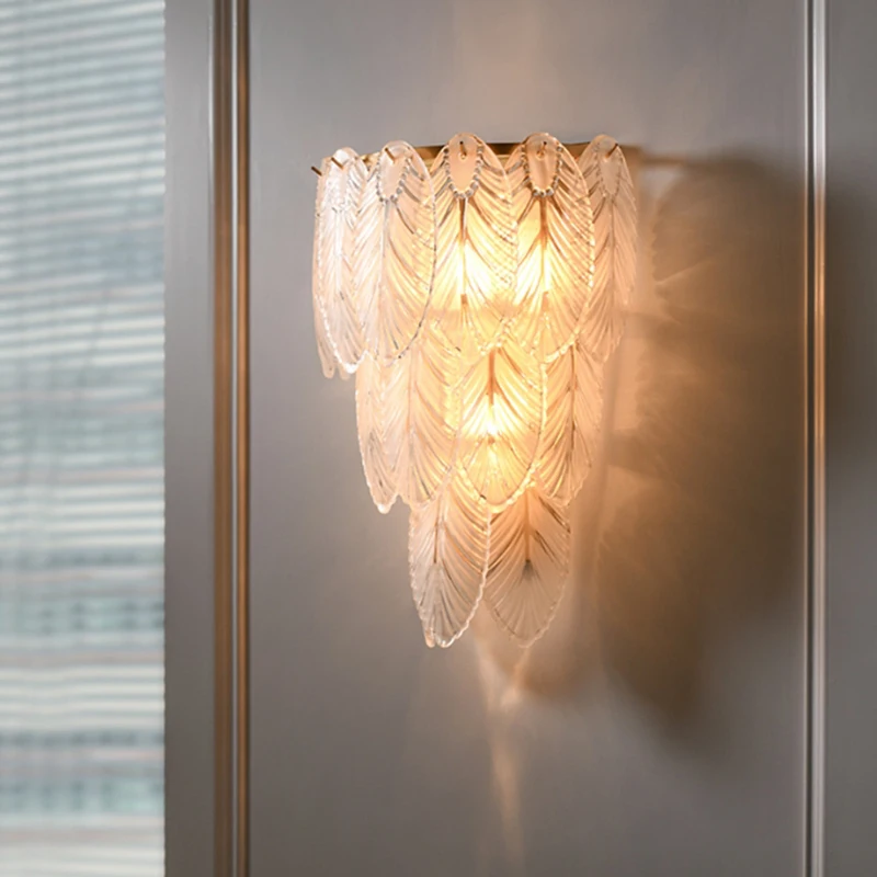 Nordic Luxury Crystal Wall Light Современный винтажный французский пер Гостиная Спальня Настенный светильник Лофт Отель Домашний Внутренний Декор Освещение