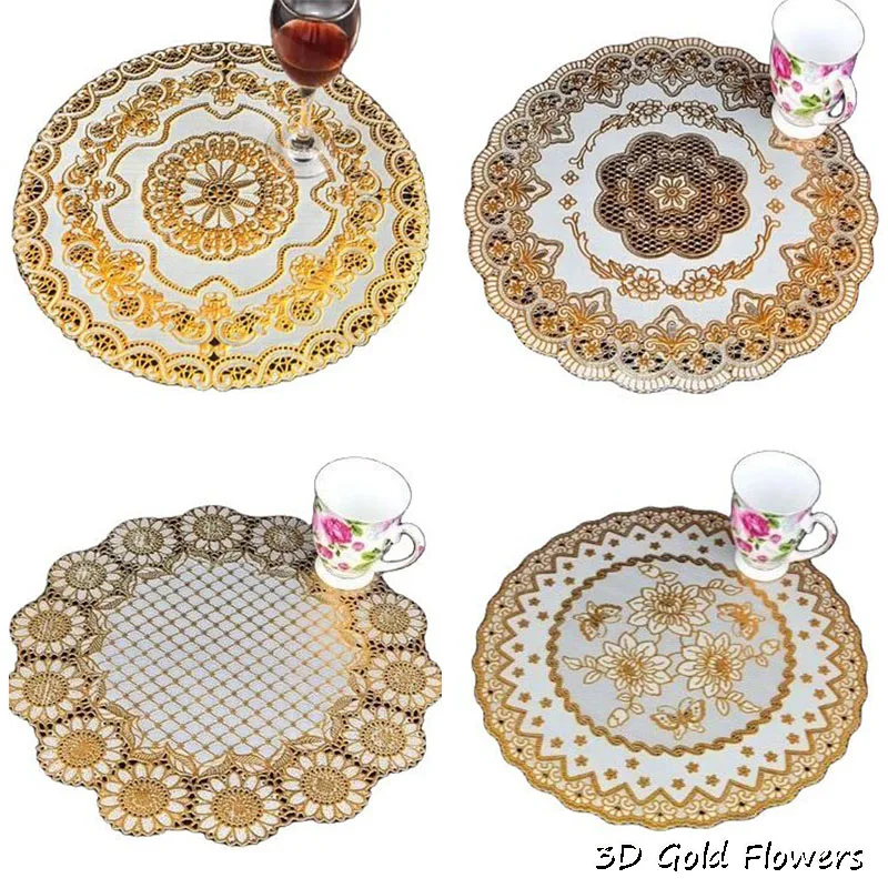 популярный золотой ПВХ цветочный стол коврик коврик ткань чашка салфетка кофе чай подставка рождественская водонепроницаемая салфетка свадебная кухня