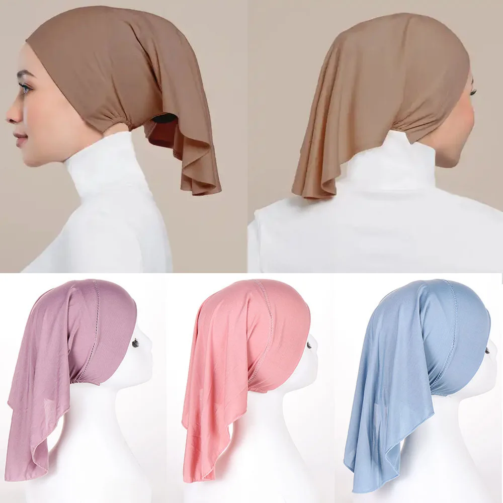  Кепка хиджаба с атласной подкладкой Чепчик для волос Шапочка для волос Двухслойная шапочка для сна Крышка головы Мусульманская мода Джерси Хиджаб Шапка Исламский головной убор