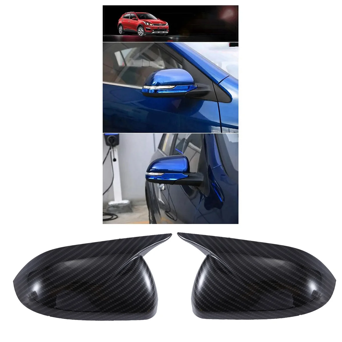 1 пара Автомобильная крышка зеркала заднего вида для KIA K2 KX Cross 2017-2023 Ox Horn Боковое зеркало Корпус Обратные крышки Отделка Углеродное волокно