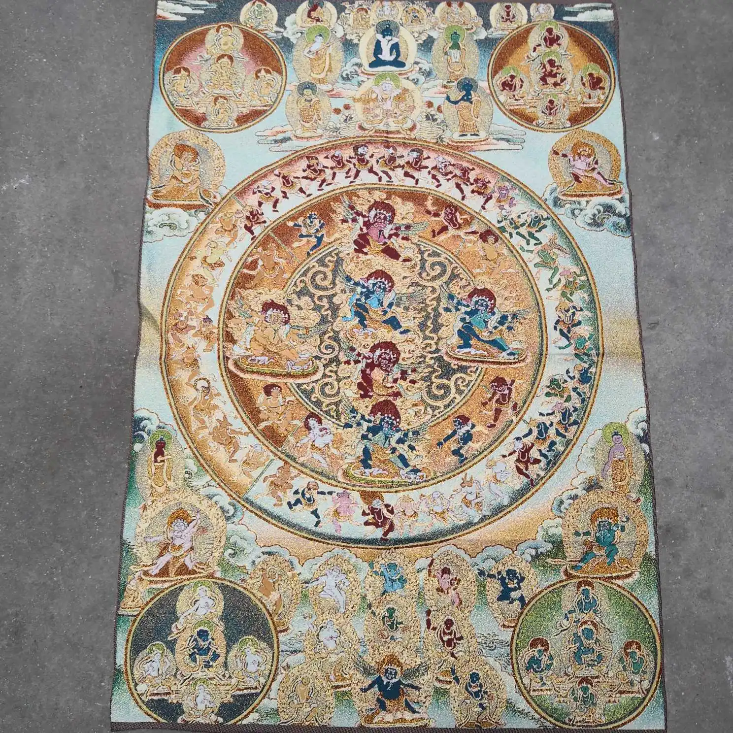 36 дюймов Тибетская шелковая вышивка Круглое колесо судьбы Тангка Тханка Живопись Фреска