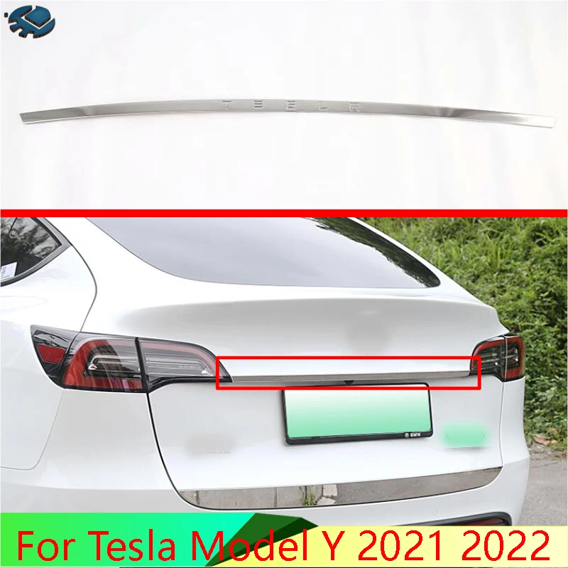 Для Tesla Model Y 2021 2022 Автомобильные аксессуары Нержавеющая сталь Задний багажник Крышка багажника Крышка багажника Отделка задней двери