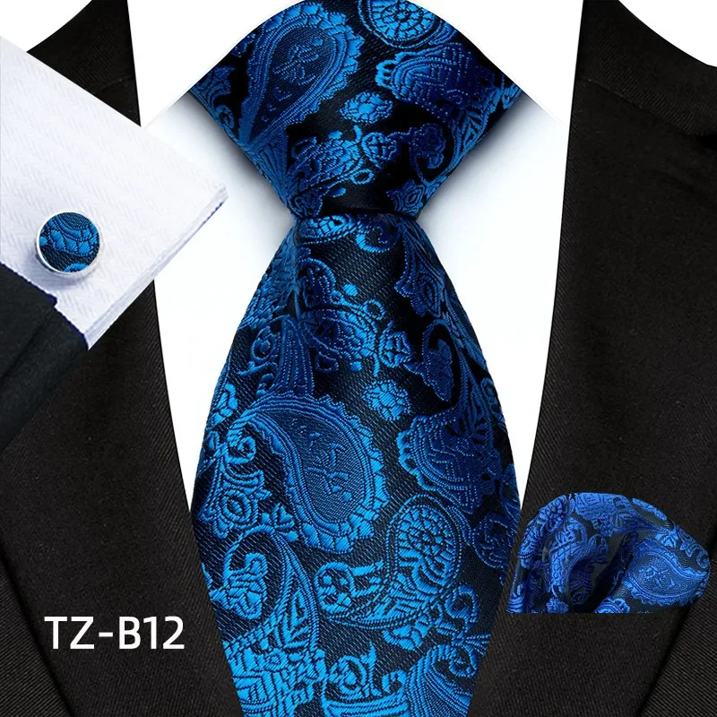 Шелковый галстук пейсли и квадратные запонки с карманами Набор черных галстуков для мужчин