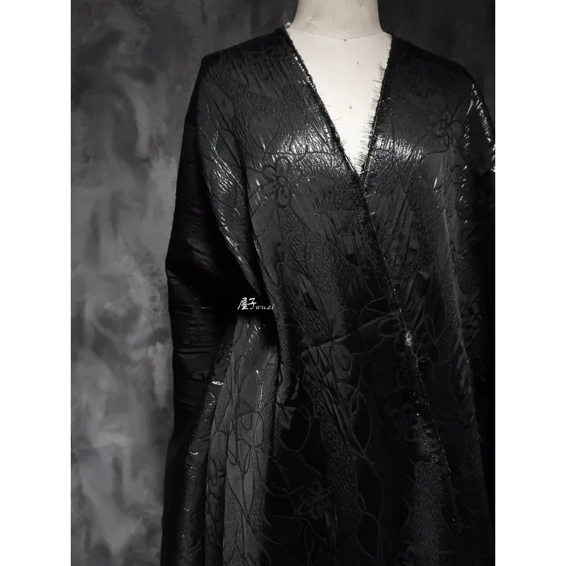 Цветочная фигура Ярко-черный Двухсторонний жаккардовый Ретро Элегантный китайский стиль Cheongsam Платье Пальто Дизайнерская ткань
