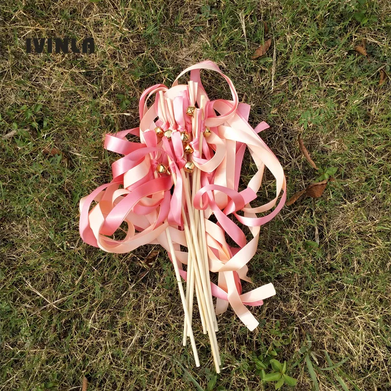 Горячая распродажа 50 шт./лот розовые палочки из свадебной ленты с колокольчиком для украшения свадьбы