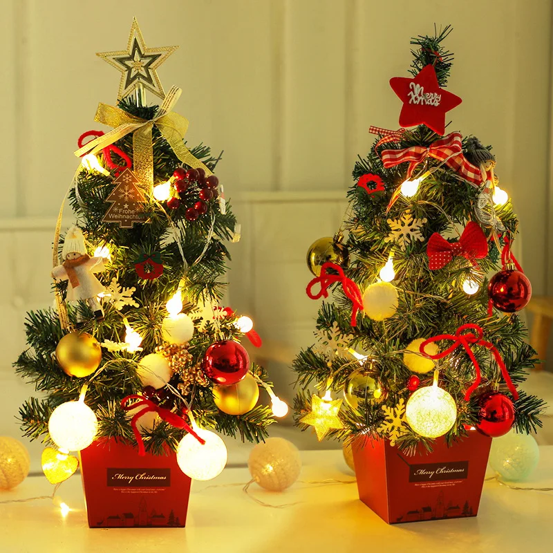 Золото-красная рождественская елка Рождественский мини-рабочий стол с легкой рождественской елкой 50 см