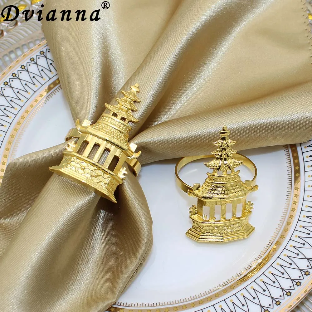 Dvianna 6 шт. Пагода Кольца для салфеток Золотые металлические держатели для салфеток для свадебной столовой Украшение семейного обеденного стола HWM97