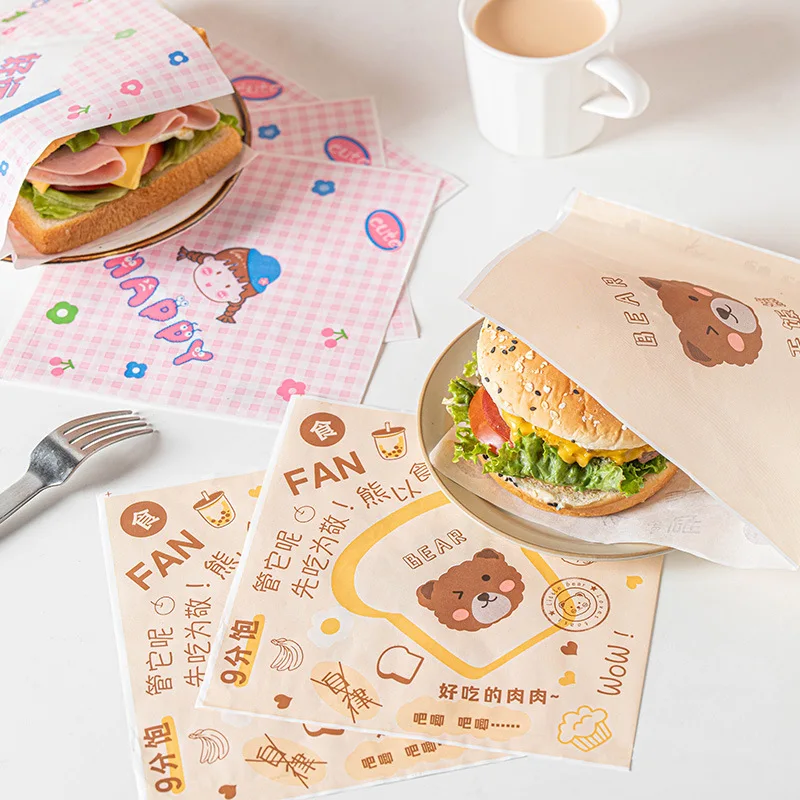 100 шт. Бумажные пакеты для сэндвичей Одноразовые пищевые жиронепроницаемые бумажные тосты Упаковка для гамбургеров Домашняя выпечка Кухонные аксессуары