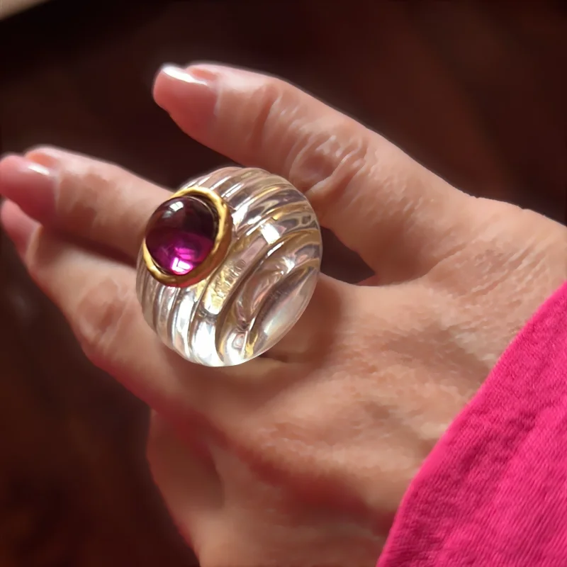  Роскошные модные кольца для женщин 2023 года Новое прозрачное круглое стекло Хрустальное открытое кольцо Ювелирные изделия оптом