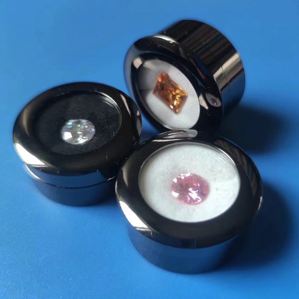 Круглый металлический незакрепленный алмаз драгоценный камень ювелирные изделия дисплей дисплей для хранения коробка для хранения портативная черно-белая губка маленький прозрачный органайзер для драгоценных камней